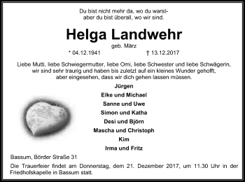 Traueranzeige von Helga Landwehr von SYK