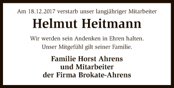 Traueranzeige von Helmut Heitmann von SYK