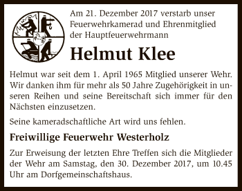 Traueranzeige von Helmut Klee von SYK