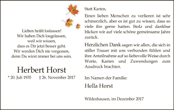 Traueranzeige von Herbert Horst von SYK