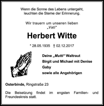 Traueranzeige von Herbert Witte von SYK