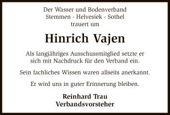 Traueranzeige von Hinrich Vajen von SYK