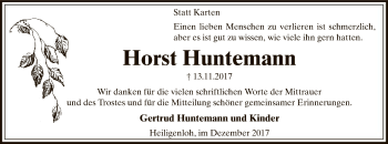 Traueranzeige von Horst Huntemann von SYK