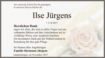 Traueranzeige von Ilse Jürgens von SYK