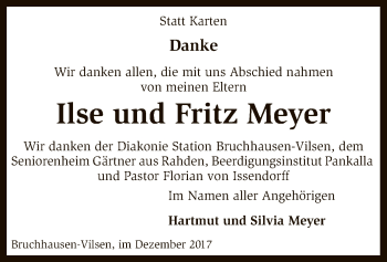 Traueranzeige von Ilse und Fritz Meyer von SYK