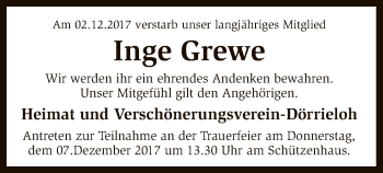 Traueranzeige von Inge Grewe von SYK