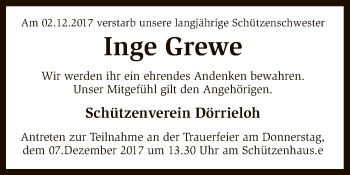 Traueranzeige von Inge Grewe von SYK