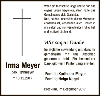 Traueranzeige von Irma Meyer von SYK