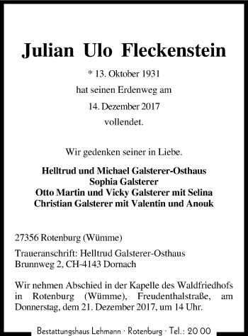 Traueranzeige von Julian Ulo Fleckenstein von SYK