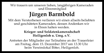 Traueranzeige von Jürgen Barmbold von SYK