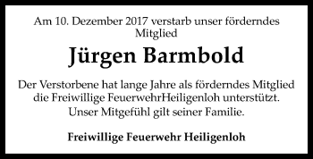 Traueranzeige von Jürgen Barmbold von SYK