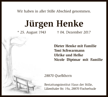 Traueranzeige von Jürgen Henke von SYK