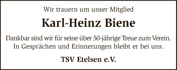 Traueranzeige von Karl-Heinz Biene von SYK