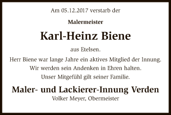 Traueranzeige von Karl-Heinz Biene von SYK