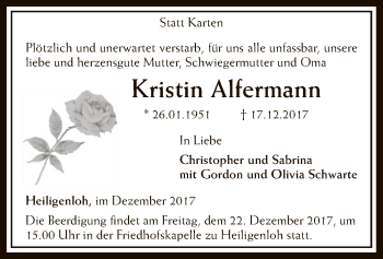 Traueranzeige von Kristin Alfermann von SYK