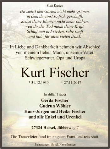 Traueranzeige von Kurt Fischer von SYK