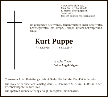 Traueranzeige von Kurt Puppe von SYK