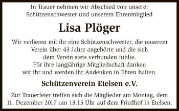 Traueranzeige von Lisa Plöger von SYK