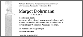 Traueranzeige von Margot Dohrmann von SYK