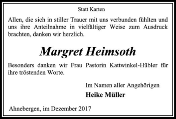 Traueranzeige von Margret Heimsoth von SYK