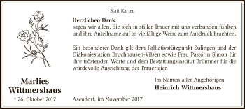 Traueranzeige von Marlies Wittmershaus von SYK