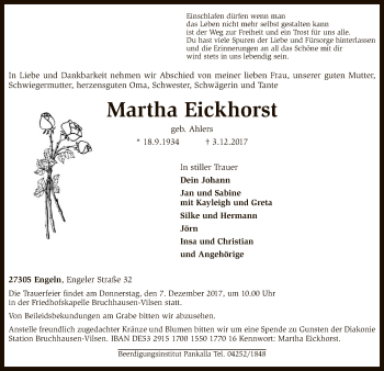 Traueranzeige von Martha Eickhorst von SYK