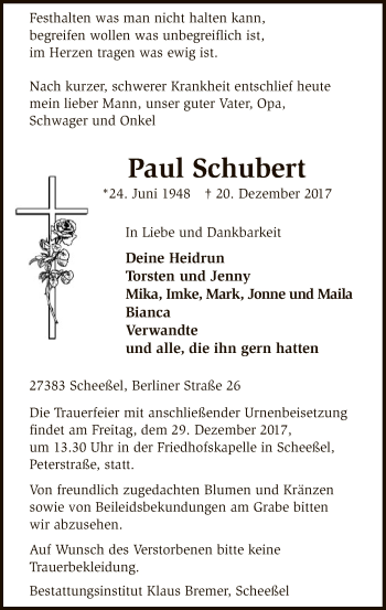 Traueranzeige von Paul Schubert von SYK