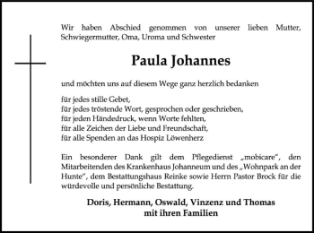 Traueranzeige von Paula Johannes von SYK