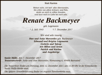 Traueranzeige von Renate Backmeyer von SYK