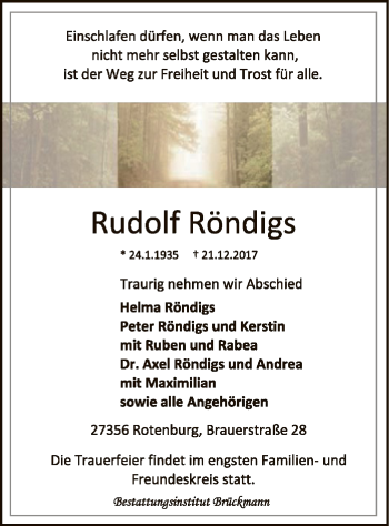 Traueranzeige von Rudolf Röndigs von SYK