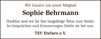 Traueranzeige von Sophie Behrmann von SYK