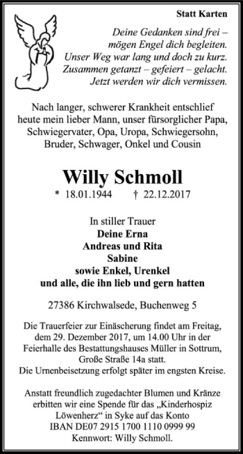 Traueranzeige von Willy Schmoll von SYK