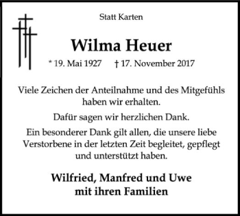 Traueranzeige von Wilma Heuer von SYK