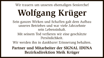 Traueranzeige von Wolfgang Krüger von SYK