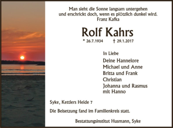 Traueranzeige von Rolf Kahrs von SYK