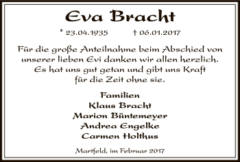 Traueranzeige von Eva Bracht von SYK