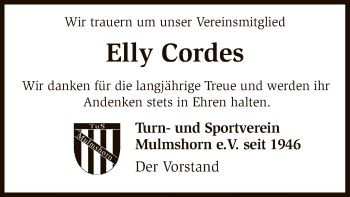 Traueranzeige von Elly Cordes von SYK