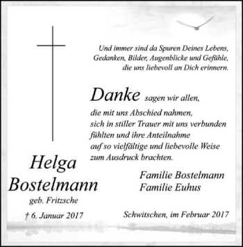 Traueranzeige von Helga Bostelmann von SYK