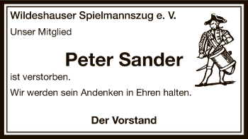 Traueranzeige von Peter Sander von SYK