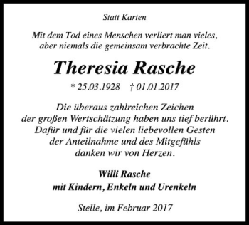 Traueranzeige von Theresia Rasche von SYK