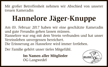 Traueranzeige von Hannelore Jäger-Knuppe von SYK