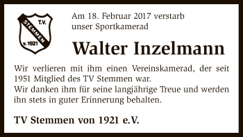 Traueranzeige von Walter Inzelmann von SYK