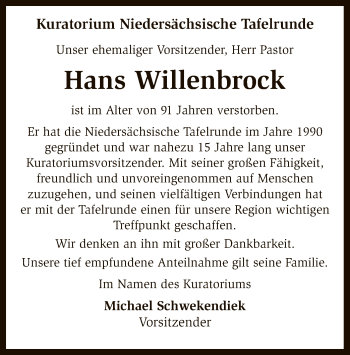 Traueranzeige von Hans Willenbrock von SYK