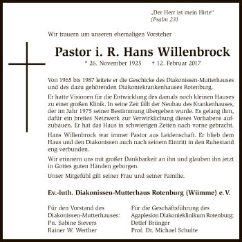Traueranzeige von Hans Willenbrock von SYK