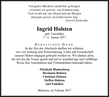 Traueranzeige von Ingrid Holsten von SYK