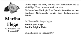 Traueranzeige von Martha Flege von SYK