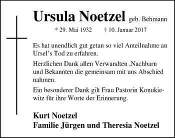 Traueranzeige von Ursula Noetzel von SYK