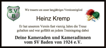 Traueranzeige von Heinz Kremp von SYK