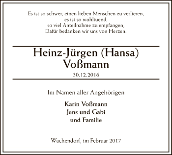 Traueranzeige von Heinz-Jürgen Voßmann von SYK