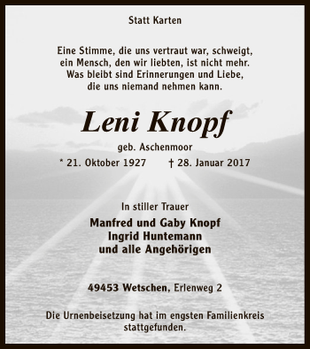 Traueranzeige von Leni Knopf von SYK